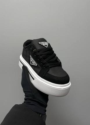 Кросівки prada macro re-nylon brushed leather sneakers black8 фото