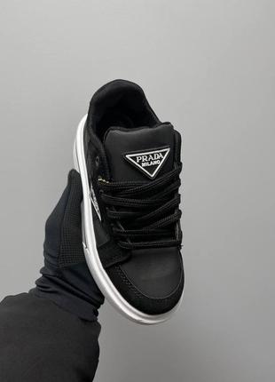 Кросівки prada macro re-nylon brushed leather sneakers black7 фото