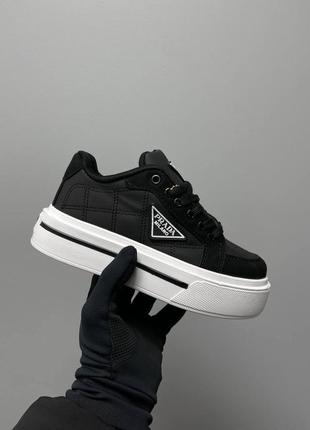 Кросівки prada macro re-nylon brushed leather sneakers black2 фото