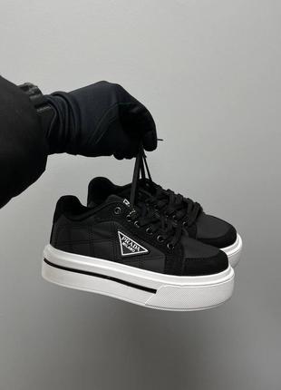 Кросівки prada macro re-nylon brushed leather sneakers black3 фото