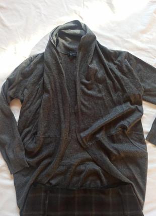 Повседневный аутфит кардиган серого цвета zara юбка в клетку тюльпаном2 фото