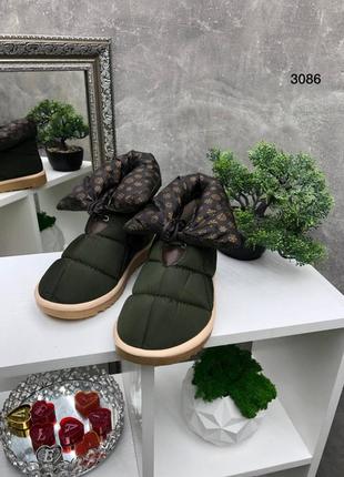 Трендові стильні якісні теплі комфортні черевички дутіки кількість дуже обмежена хакі3 фото