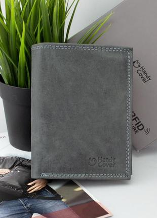 Чоловіче шкіряне портмоне handycover n4-chm темно-сіре вертикальне без застібки1 фото