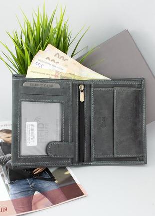 Чоловіче шкіряне портмоне handycover n4-chm темно-сіре вертикальне без застібки9 фото