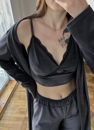 Пижама 3 в 1 топ, халат и штанишки теплая