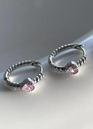 Серьги сердечка серебро 925 покрытие серьги розовое сердце кристалл