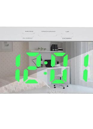 Зеркальные led часы с будильником и термометром ds-3658l white (зеленная подсветка) (7569) sl