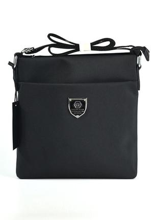 Текстильная мужская черная сумочка через плечо деловая молодежная наплечная сумка органайзер