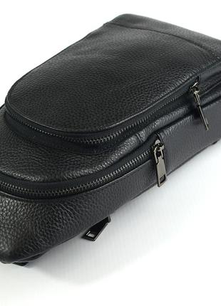 Чоловіча чорна сумка шкіряна рюкзак слінг на одне плече молодіжна сумочка з натуральної шкіри9 фото