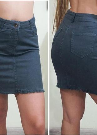 Распродажа 🏷 юбка джинс мини на высокой посадке с рваностями1 фото