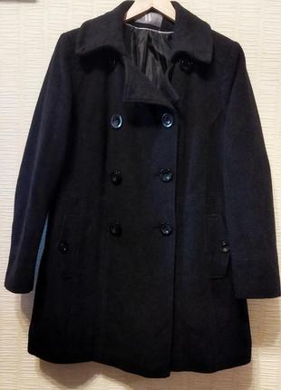 Черное базовое двубортное шерстяное пальто полупальто
