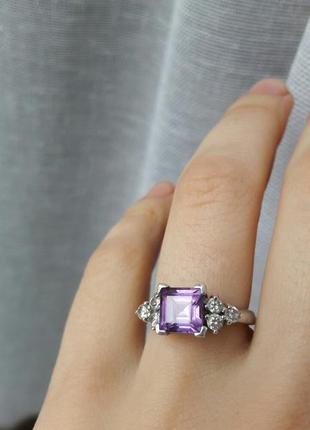 Кольцо серебряное, кольцо с камнем олександрит, цирконий, квадрат.1 фото