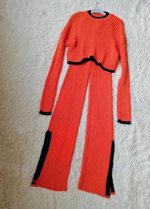 ⛔ вязаный костюм в рубчик длинные штаны палаццо укороченный свитер с длинными рукавами в'язаний ко8 фото