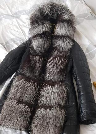 Шуба трансформер куртка натуральна шкіра з чорнобуркою