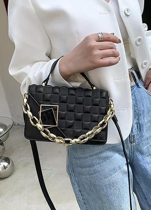 Модна маленька сумка жіноча клатч з ланцюжком, чорна міні сумка стьобана сумка-клатч жіночий4 фото