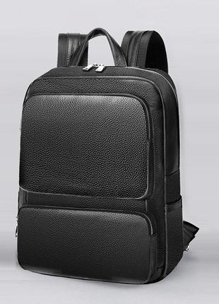 Мужской городской кожаный рюкзак классический черный из натуральной кожи