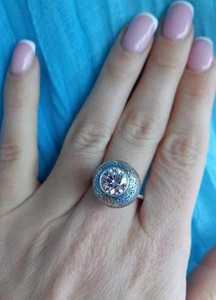 Серебряное кольцо-шар диаметр 16 мм с камнем
