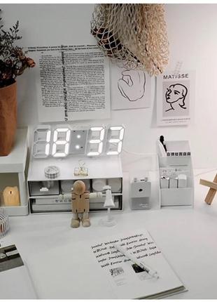 Електронний настінний/настільний годинник led з будильником календарем термометром/гойдалка3 фото