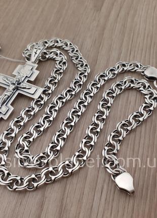 Комплект!!! серебряная цепочка с крестиком. мужской кулон и цепь из серебра 9256 фото