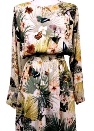 Розкішна натуральна сукня з тропічним принтом h&m шикарное платье с длинным рукавом1 фото