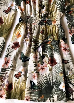 Розкішна натуральна сукня з тропічним принтом h&m шикарное платье с длинным рукавом2 фото