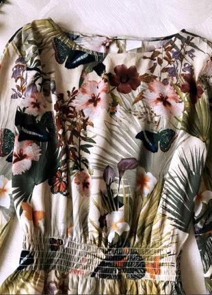 Розкішна натуральна сукня з тропічним принтом h&m шикарное платье с длинным рукавом3 фото