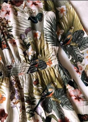 Розкішна натуральна сукня з тропічним принтом h&m шикарное платье с длинным рукавом4 фото
