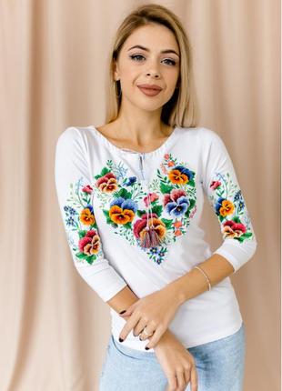 Вишиванка жіноча трикотажна біла "братчики"