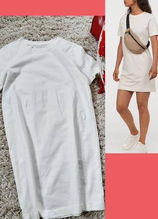 Стильное трикотажное платье-футболка в белом/молочном цвете, h&amp;m,  p. 4-81 фото