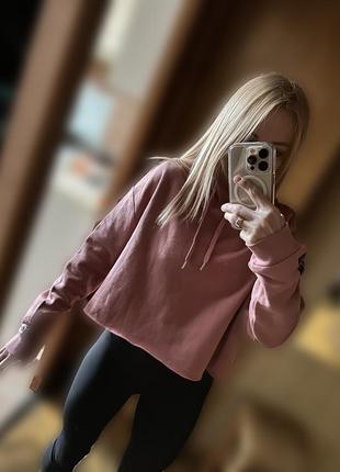 Женский худи спортивный укороченый короткий розовый h&m новый новая кофта свитер короткая теплая флисовая флис7 фото