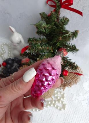 Небольшая шишка🌲🐇❄🍍 винтаж елочная новогодняя игрушка советская припорошена снегом для маленькой елочки