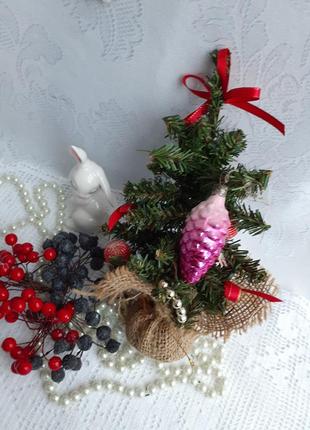 Небольшая шишка🌲🐇❄🍍 винтаж елочная новогодняя игрушка советская припорошена снегом для маленькой елочки2 фото