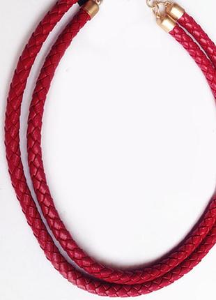 Колье плетеное красное кож.3 фото