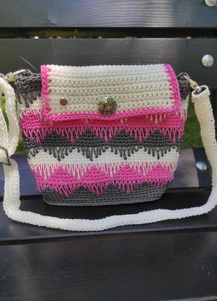 Розовая вязаная сумочка сумка кроссбоди2 фото