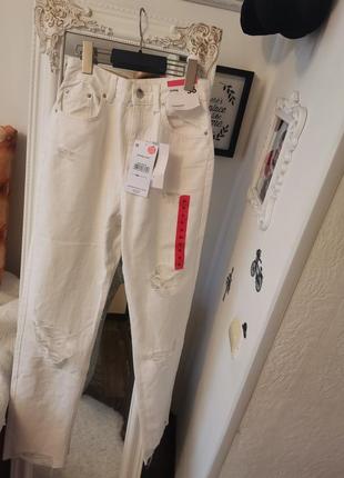 Белые джинсы высокой посадки4 фото