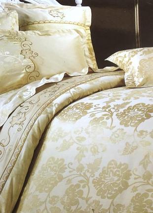 Постельное белье vie nouvelle жаккард с вышивкой полуторный комплект je201 160x220 бежевый
