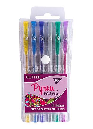 Ручки гелеві yes "glitter", набір 6шт.