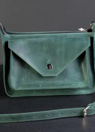 Сумка жіноча, шкіряна сумочка "куточок", вінтажна шкіра, колір зелений
