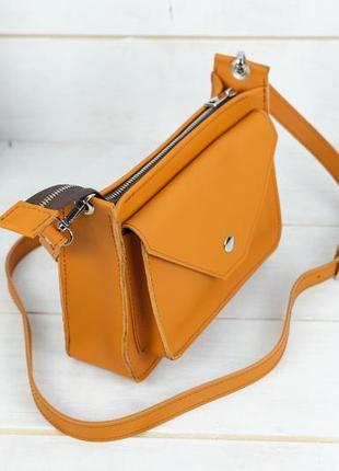 Сумка жіноча, шкіряна сумочка "куточок", шкіра grand, колір бурштин3 фото