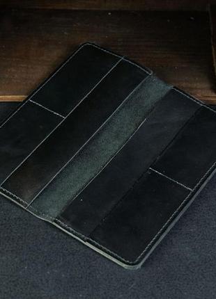 Кошелек клатч лонг на 4 карты кожа итальянский краст цвет черный3 фото