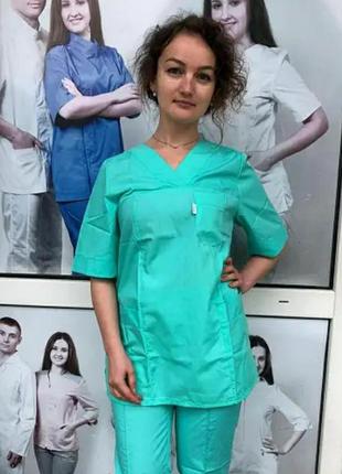Медицинский костюм женский больших размеров 60-64 "аврора ", хирургический костюм с коротким рукавом.1 фото