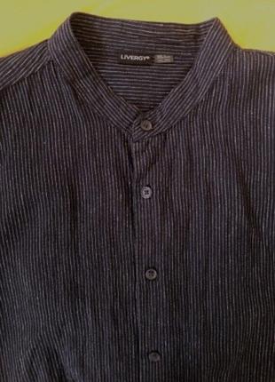 Черная льняная рубашка livergy с воротником стойка6 фото