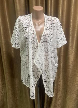 Пляжна біла накидка laura t, кардиган халатик розмір євро xl/xxl