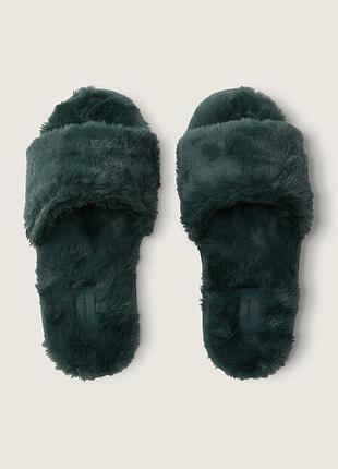 Капці victoria’s secret pink оригінал, відкриті зелені пушисті тапки