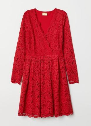 Червона мереживна сукня h&m