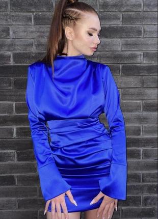Синя вечірня сукня плаття, вечернее платье синее шелк, атлас