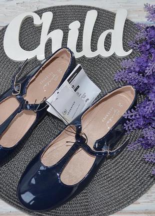 36 / 37 р нові фірмові туфлі лакові балетки з ремінцем сині дівчинці reserved оригінал