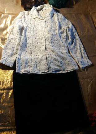 Белая блуза в зеленый листик 48р isabelle