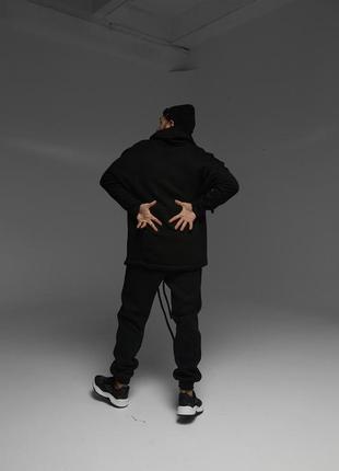 Мужской зимний спортивный костюм оверсайз черный со спущенными рукавами | комплект худи и штаны на зиму6 фото