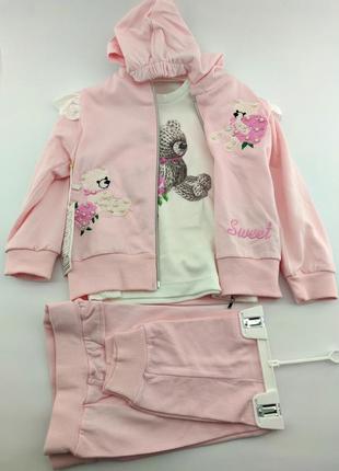 Костюм 9, 12, 18 месяцев турция костюм для новорожденного набор на девочку розовый (кдн134)